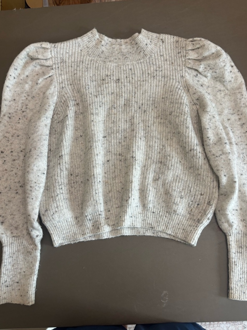 SO Light Gray Speckled Puff-Sleeve Turtleneck Sweater